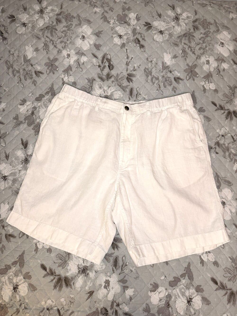 Caribbean 100% Linen White Drawstring Shorts Men's Size 44 Elastic Waist Beach